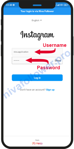 Niva Follower sign in screen